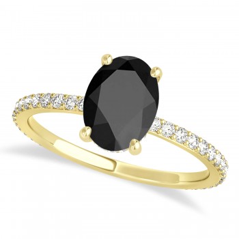 Oval Onyx & Diamond Hidden Halo Engagement Ring 14k Yellow Gold (0.76ct)