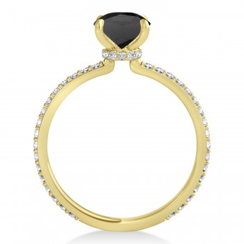 Oval Onyx & Diamond Hidden Halo Engagement Ring 14k Yellow Gold (0.76ct)