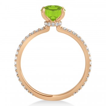 Oval Peridot & Diamond Hidden Halo Engagement Ring 14k Rose Gold (0.76ct)