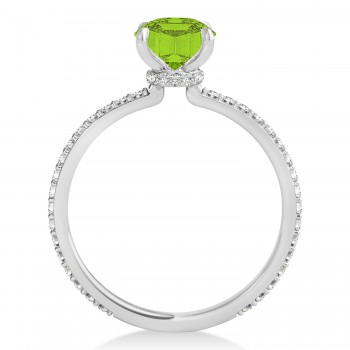 Oval Peridot & Diamond Hidden Halo Engagement Ring 14k White Gold (0.76ct)