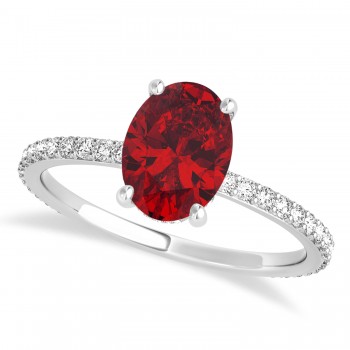 Oval Ruby & Diamond Hidden Halo Engagement Ring 14k White Gold (0.76ct)