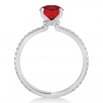 Oval Ruby & Diamond Hidden Halo Engagement Ring 14k White Gold (0.76ct)