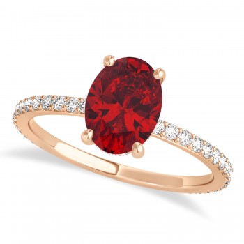 Oval Ruby & Diamond Hidden Halo Engagement Ring 18k Rose Gold (0.76ct)