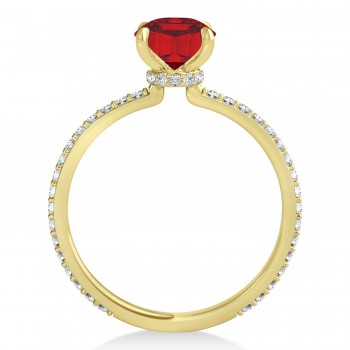 Oval Ruby & Diamond Hidden Halo Engagement Ring 18k Yellow Gold (0.76ct)