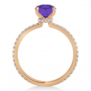 Oval Tanzanite & Diamond Hidden Halo Engagement Ring 18k Rose Gold (0.76ct)
