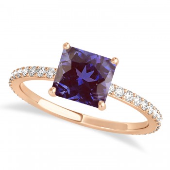 Princess Alexandrite & Diamond Hidden Halo Engagement Ring 18k Rose Gold (0.89ct)