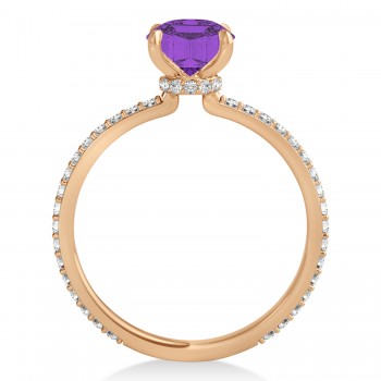 Princess Amethyst & Diamond Hidden Halo Engagement Ring 14k Rose Gold (0.89ct)