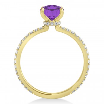 Princess Amethyst & Diamond Hidden Halo Engagement Ring 14k Yellow Gold (0.89ct)