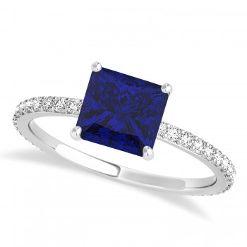 Princess Blue Sapphire & Diamond Hidden Halo Engagement Ring 14k White Gold (0.89ct)