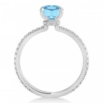 Princess Blue Topaz & Diamond Hidden Halo Engagement Ring Palladium (0.89ct)