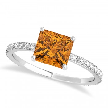 Princess Citrine & Diamond Hidden Halo Engagement Ring 14k White Gold (0.89ct)