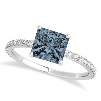 Princess Gray Spinel & Diamond Hidden Halo Engagement Ring 14k White Gold (0.89ct)