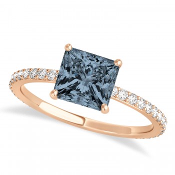 Princess Gray Spinel & Diamond Hidden Halo Engagement Ring 18k Rose Gold (0.89ct)