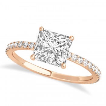 Princess Lab Grown Diamond Hidden Halo Engagement Ring 18k Rose Gold (0.89ct)