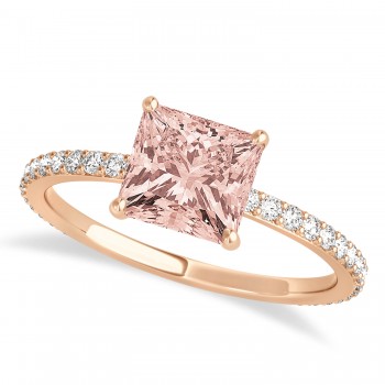 Princess Morganite & Diamond Hidden Halo Engagement Ring 14k Rose Gold (0.89ct)