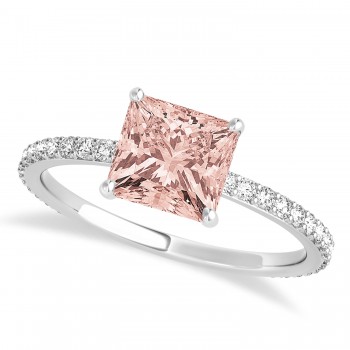 Princess Morganite & Diamond Hidden Halo Engagement Ring 14k White Gold (0.89ct)