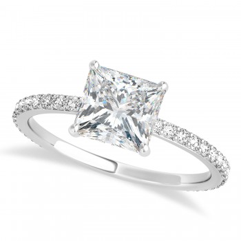 Princess Moissanite & Diamond Hidden Halo Engagement Ring Platinum (0.89ct)