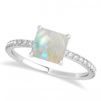 Princess Opal & Diamond Hidden Halo Engagement Ring 14k White Gold (0.89ct)