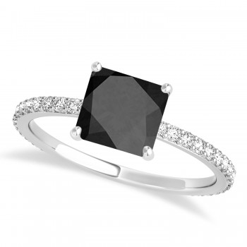 Princess Onyx & Diamond Hidden Halo Engagement Ring 14k White Gold (0.89ct)