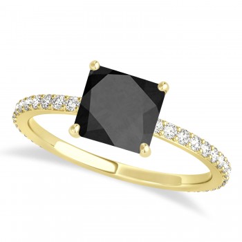 Princess Onyx & Diamond Hidden Halo Engagement Ring 14k Yellow Gold (0.89ct)