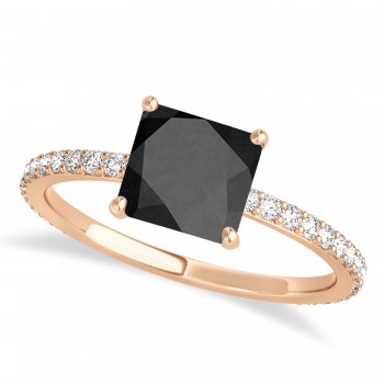 Princess Onyx & Diamond Hidden Halo Engagement Ring 18k Rose Gold (0.89ct)