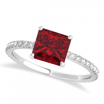 Princess Ruby & Diamond Hidden Halo Engagement Ring 18k White Gold (0.89ct)