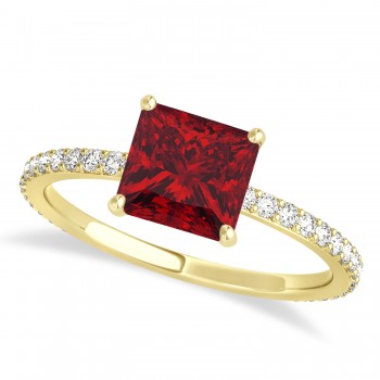 Princess Ruby & Diamond Hidden Halo Engagement Ring 18k Yellow Gold (0.89ct)