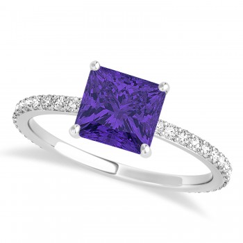 Princess Tanzanite & Diamond Hidden Halo Engagement Ring 14k White Gold (0.89ct)