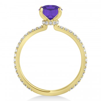 Princess Tanzanite & Diamond Hidden Halo Engagement Ring 14k Yellow Gold (0.89ct)