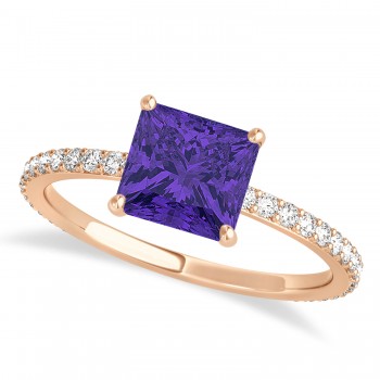 Princess Tanzanite & Diamond Hidden Halo Engagement Ring 18k Rose Gold (0.89ct)