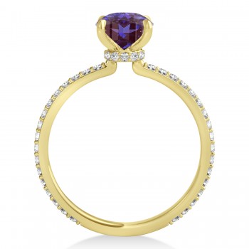 Round Alexandrite & Diamond Hidden Halo Engagement Ring 14k Yellow Gold (1.68ct)