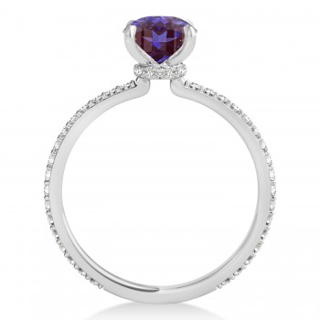 Round Alexandrite & Diamond Hidden Halo Engagement Ring 18k White Gold (1.68ct)