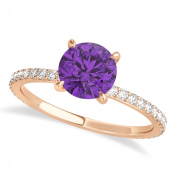 Round Amethyst & Diamond Hidden Halo Engagement Ring 14k Rose Gold (1.68ct)