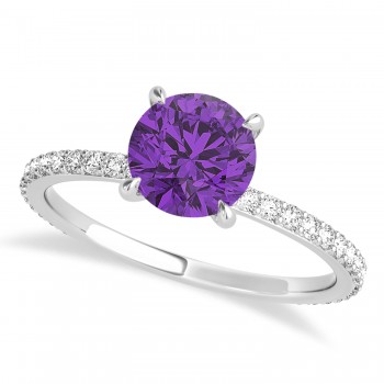 Round Amethyst & Diamond Hidden Halo Engagement Ring 14k White Gold (1.68ct)