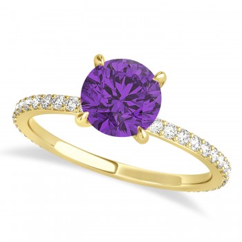 Round Amethyst & Diamond Hidden Halo Engagement Ring 14k Yellow Gold (1.68ct)