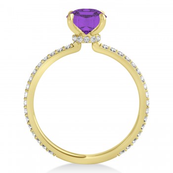 Round Amethyst & Diamond Hidden Halo Engagement Ring 14k Yellow Gold (1.68ct)