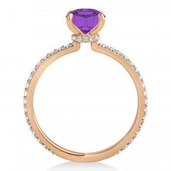 Round Amethyst & Diamond Hidden Halo Engagement Ring 18k Rose Gold (1.68ct)