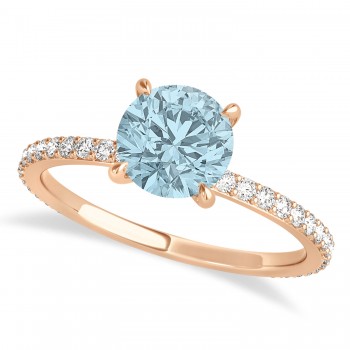 Round Aquamarine & Diamond Hidden Halo Engagement Ring 14k Rose Gold (1.68ct)