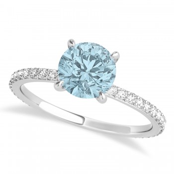 Round Aquamarine & Diamond Hidden Halo Engagement Ring 14k White Gold (1.68ct)