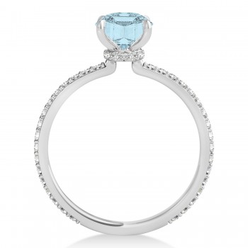 Round Aquamarine & Diamond Hidden Halo Engagement Ring 14k White Gold (1.68ct)