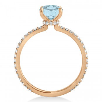 Round Aquamarine & Diamond Hidden Halo Engagement Ring 18k Rose Gold (1.68ct)