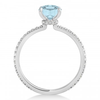 Round Aquamarine & Diamond Hidden Halo Engagement Ring 18k White Gold (1.68ct)