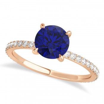 Round Blue Sapphire & Diamond Hidden Halo Engagement Ring 14k Rose Gold (1.68ct)