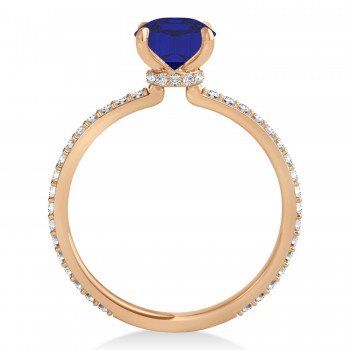 Round Blue Sapphire & Diamond Hidden Halo Engagement Ring 14k Rose Gold (1.68ct)