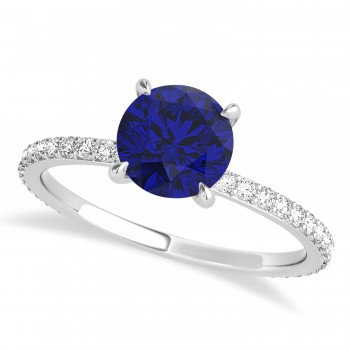 Round Blue Sapphire & Diamond Hidden Halo Engagement Ring 14k White Gold (1.68ct)