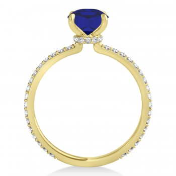 Round Blue Sapphire & Diamond Hidden Halo Engagement Ring 14k Yellow Gold (1.68ct)