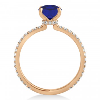Round Blue Sapphire & Diamond Hidden Halo Engagement Ring 18k Rose Gold (1.68ct)