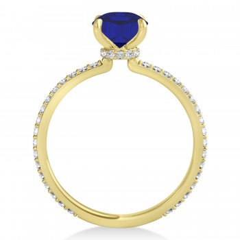 Round Blue Sapphire & Diamond Hidden Halo Engagement Ring 18k Yellow Gold (1.68ct)