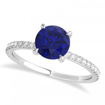 Round Blue Sapphire & Diamond Hidden Halo Engagement Ring Palladium (1.68ct)