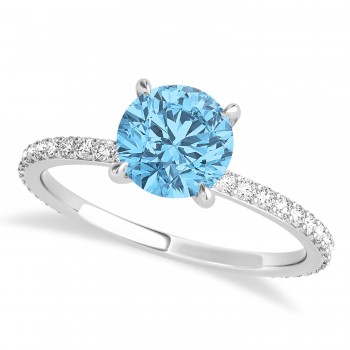 Round Blue Topaz & Diamond Hidden Halo Engagement Ring 14k White Gold (1.68ct)